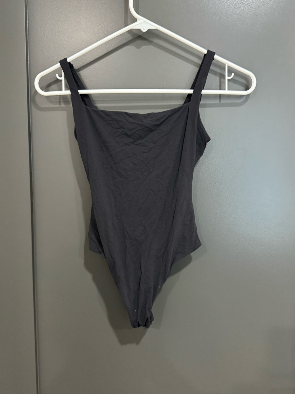 SKIMS Black Square Neck Seamless-Style Bodysuit